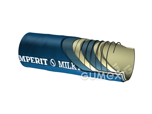 Potravinová tlakosací hadice na tekuté poživatiny LME Milkyline, 40/51mm, 6bar/-0,9bar, NR/EPDM, -35°C/+80°C (krátkodobě +130°C), modrá
